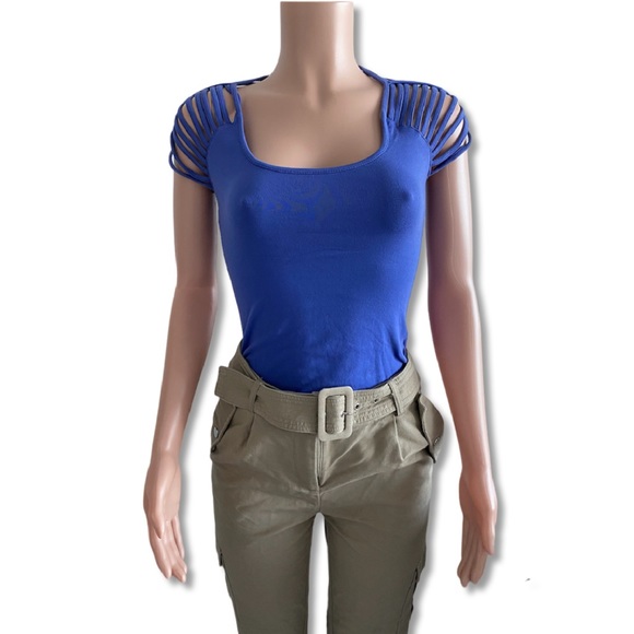 Kookai Tops - KOOKAI Blue Blouse with Strappy Cut Out Sleeves Size 1